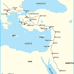 Osmanlı'da demiryolu güzergâhı haritası