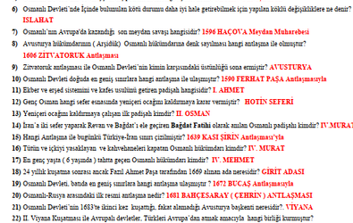 Tarih 11 2025-2026 I. Dönem I. Sınav Çalışma Kâğıdı Soruları