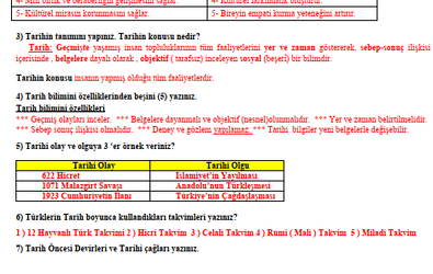 Tarih 9 2025-2026 I. Dönem I. Sınav Çalışma Kâğıdı Soruları