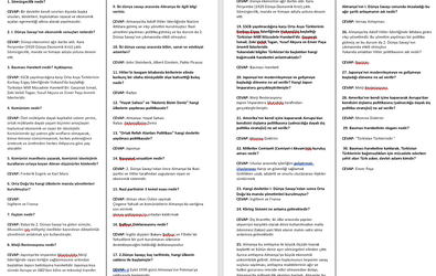 Çağdaş Türk ve Dünya Tarihi Dersi 1.Dönem 1.Yazılı Çalışma Soruları