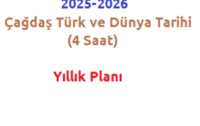 2025-2026 12. Sınıf Çağdaş Türk ve Dünya Tarihi (4 Saat) Dersi Ünitelendirilmiş Yıllık Planı